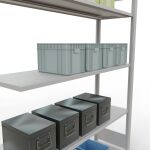 Anbauregal, Fachbodenregal Stecksystem MULTIplus150, 2000 x 1300 x 400 mm (HxBxT), 5 Fachböden, Längenriegel, RAL 7035 lichtgrau