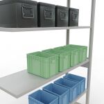 Anbauregal, Fachbodenregal Stecksystem MULTIplus150, 2500 x 1300 x 400 mm (HxBxT), 6 Fachböden, Längenriegel, RAL 7035 lichtgrau