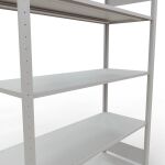 Grundregal, Fachbodenregal Stecksystem MULTIplus150, 2000 x 1300 x 500 mm (HxBxT), 5 Fachböden, Längenriegel, RAL 7035 lichtgrau