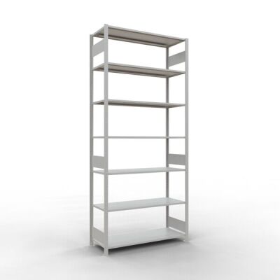 Grundregal, Fachbodenregal Stecksystem MULTIplus150, 3000 x 1300 x 500 mm (HxBxT), 7 Fachböden, Längenriegel, RAL 7035 lichtgrau