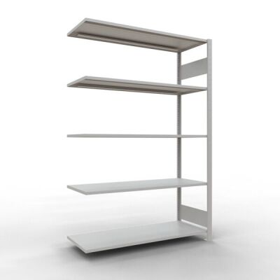 Anbauregal, Fachbodenregal Stecksystem MULTIplus150, 2000 x 1300 x 500 mm (HxBxT), 5 Fachböden, Längenriegel, RAL 7035 lichtgrau