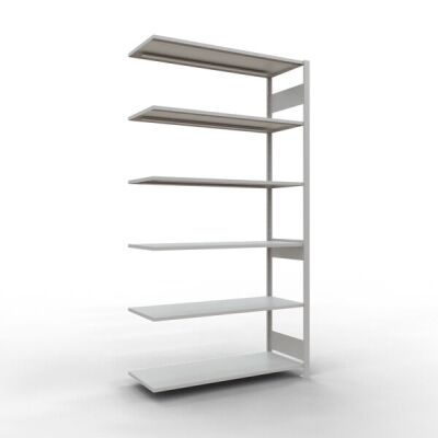 Anbauregal, Fachbodenregal Stecksystem MULTIplus150, 2500 x 1300 x 500 mm (HxBxT), 6 Fachböden, Längenriegel, RAL 7035 lichtgrau