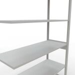 Anbauregal, Fachbodenregal Stecksystem MULTIplus150, 2500 x 1300 x 500 mm (HxBxT), 6 Fachböden, Längenriegel, RAL 7035 lichtgrau