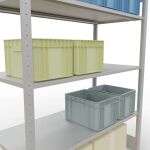 Grundregal, Fachbodenregal Stecksystem MULTIplus150, 2000 x 1300 x 600 mm (HxBxT), 5 Fachböden, Längenriegel, RAL 7035 lichtgrau