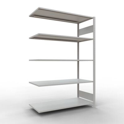 Anbauregal, Fachbodenregal Stecksystem MULTIplus150, 2000 x 1300 x 600 mm (HxBxT), 5 Fachböden, Längenriegel, RAL 7035 lichtgrau