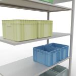 Anbauregal, Fachbodenregal Stecksystem MULTIplus150, 2000 x 1300 x 600 mm (HxBxT), 5 Fachböden, Längenriegel, RAL 7035 lichtgrau