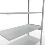 Anbauregal, Fachbodenregal Stecksystem MULTIplus150, 2500 x 1300 x 600 mm (HxBxT), 6 Fachböden, Längenriegel, RAL 7035 lichtgrau