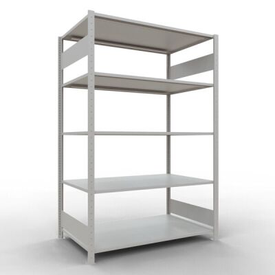 Grundregal, Fachbodenregal Stecksystem MULTIplus150, 2000 x 1300 x 800 mm (HxBxT), 5 Fachböden, Längenriegel, RAL 7035 lichtgrau
