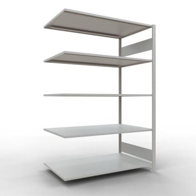 Anbauregal, Fachbodenregal Stecksystem MULTIplus150, 2000 x 1300 x 800 mm (HxBxT), 5 Fachböden, Längenriegel, RAL 7035 lichtgrau
