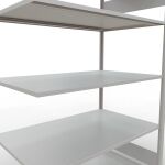 Anbauregal, Fachbodenregal Stecksystem MULTIplus150, 2000 x 1300 x 800 mm (HxBxT), 5 Fachböden, Längenriegel, RAL 7035 lichtgrau