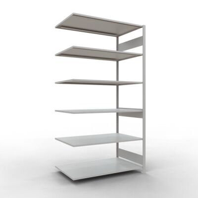 Anbauregal, Fachbodenregal Stecksystem MULTIplus150, 2500 x 1300 x 800 mm (HxBxT), 6 Fachböden, Längenriegel, RAL 7035 lichtgrau