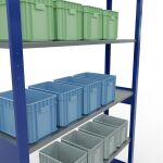 Grundregal, Fachbodenregal Stecksystem MULTIplus150, 2500 x 1300 x 300 mm (HxBxT), 6 Fachböden, Längenriegel, RAL 5010 enzianblau/verzinkt