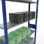 Grundregal, Fachbodenregal Stecksystem MULTIplus150, 3000 x 1300 x 300 mm (HxBxT), 7 Fachböden, Längenriegel, RAL 5010 enzianblau/verzinkt