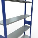 Grundregal, Fachbodenregal Stecksystem MULTIplus150, 3000 x 1300 x 300 mm (HxBxT), 7 Fachböden, Längenriegel, RAL 5010 enzianblau/verzinkt
