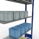 Anbauregal, Fachbodenregal Stecksystem MULTIplus150, 2000 x 1300 x 300 mm (HxBxT), 5 Fachböden, Längenriegel, RAL 5010 enzianblau/verzinkt