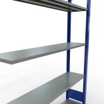 Anbauregal, Fachbodenregal Stecksystem MULTIplus150, 2000 x 1300 x 300 mm (HxBxT), 5 Fachböden, Längenriegel, RAL 5010 enzianblau/verzinkt