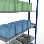 Anbauregal, Fachbodenregal Stecksystem MULTIplus150, 2500 x 1300 x 300 mm (HxBxT), 6 Fachböden, Längenriegel, RAL 5010 enzianblau/verzinkt