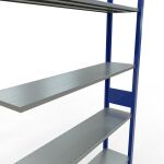 Anbauregal, Fachbodenregal Stecksystem MULTIplus150, 3000 x 1300 x 300 mm (HxBxT), 7 Fachböden, Längenriegel, RAL 5010 enzianblau/verzinkt