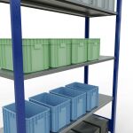 Grundregal, Fachbodenregal Stecksystem MULTIplus150, 2000 x 1300 x 400 mm (HxBxT), 5 Fachböden, Längenriegel, RAL 5010 enzianblau/verzinkt