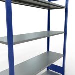 Grundregal, Fachbodenregal Stecksystem MULTIplus150, 2000 x 1300 x 400 mm (HxBxT), 5 Fachböden, Längenriegel, RAL 5010 enzianblau/verzinkt