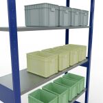 Grundregal, Fachbodenregal Stecksystem MULTIplus150, 2500 x 1300 x 400 mm (HxBxT), 6 Fachböden, Längenriegel, RAL 5010 enzianblau/verzinkt