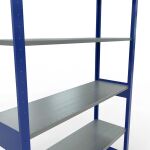 Grundregal, Fachbodenregal Stecksystem MULTIplus150, 2500 x 1300 x 400 mm (HxBxT), 6 Fachböden, Längenriegel, RAL 5010 enzianblau/verzinkt