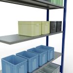 Anbauregal, Fachbodenregal Stecksystem MULTIplus150, 2000 x 1300 x 400 mm (HxBxT), 5 Fachböden, Längenriegel, RAL 5010 enzianblau/verzinkt
