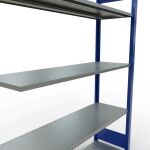 Anbauregal, Fachbodenregal Stecksystem MULTIplus150, 2000 x 1300 x 400 mm (HxBxT), 5 Fachböden, Längenriegel, RAL 5010 enzianblau/verzinkt