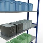 Anbauregal, Fachbodenregal Stecksystem MULTIplus150, 2500 x 1300 x 400 mm (HxBxT), 6 Fachböden, Längenriegel, RAL 5010 enzianblau/verzinkt