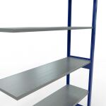 Anbauregal, Fachbodenregal Stecksystem MULTIplus150, 2500 x 1300 x 400 mm (HxBxT), 6 Fachböden, Längenriegel, RAL 5010 enzianblau/verzinkt