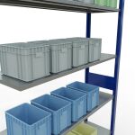 Anbauregal, Fachbodenregal Stecksystem MULTIplus150, 3000 x 1300 x 400 mm (HxBxT), 7 Fachböden, Längenriegel, RAL 5010 enzianblau/verzinkt