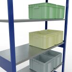 Grundregal, Fachbodenregal Stecksystem MULTIplus150, 2500 x 1300 x 500 mm (HxBxT), 6 Fachböden, Längenriegel, RAL 5010 enzianblau/verzinkt