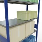 Grundregal, Fachbodenregal Stecksystem MULTIplus150, 3000 x 1300 x 500 mm (HxBxT), 7 Fachböden, Längenriegel, RAL 5010 enzianblau/verzinkt