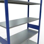 Grundregal, Fachbodenregal Stecksystem MULTIplus150, 3000 x 1300 x 500 mm (HxBxT), 7 Fachböden, Längenriegel, RAL 5010 enzianblau/verzinkt