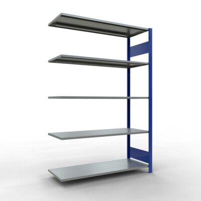 Anbauregal, Fachbodenregal Stecksystem MULTIplus150, 2000 x 1300 x 500 mm (HxBxT), 5 Fachböden, Längenriegel, RAL 5010 enzianblau/verzinkt