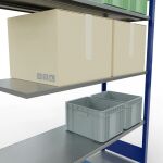 Anbauregal, Fachbodenregal Stecksystem MULTIplus150, 2000 x 1300 x 500 mm (HxBxT), 5 Fachböden, Längenriegel, RAL 5010 enzianblau/verzinkt