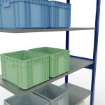 Anbauregal, Fachbodenregal Stecksystem MULTIplus150, 2500 x 1300 x 500 mm (HxBxT), 6 Fachböden, Längenriegel, RAL 5010 enzianblau/verzinkt