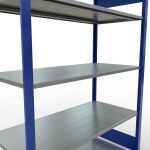 Grundregal, Fachbodenregal Stecksystem MULTIplus150, 2000 x 1300 x 600 mm (HxBxT), 5 Fachböden, Längenriegel, RAL 5010 enzianblau/verzinkt