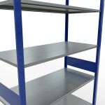 Grundregal, Fachbodenregal Stecksystem MULTIplus150, 3000 x 1300 x 600 mm (HxBxT), 7 Fachböden, Längenriegel, RAL 5010 enzianblau/verzinkt