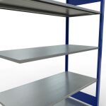 Anbauregal, Fachbodenregal Stecksystem MULTIplus150, 2000 x 1300 x 600 mm (HxBxT), 5 Fachböden, Längenriegel, RAL 5010 enzianblau/verzinkt