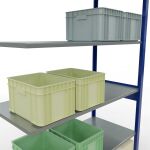 Anbauregal, Fachbodenregal Stecksystem MULTIplus150, 2500 x 1300 x 600 mm (HxBxT), 6 Fachböden, Längenriegel, RAL 5010 enzianblau/verzinkt