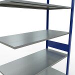 Anbauregal, Fachbodenregal Stecksystem MULTIplus150, 3000 x 1300 x 600 mm (HxBxT), 7 Fachböden, Längenriegel, RAL 5010 enzianblau/verzinkt