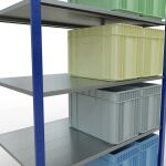 Grundregal, Fachbodenregal Stecksystem MULTIplus150, 2000 x 1300 x 800 mm (HxBxT), 5 Fachböden, Längenriegel, RAL 5010 enzianblau/verzinkt