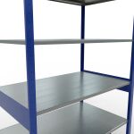 Grundregal, Fachbodenregal Stecksystem MULTIplus150, 2500 x 1300 x 800 mm (HxBxT), 6 Fachböden, Längenriegel, RAL 5010 enzianblau/verzinkt