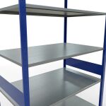 Grundregal, Fachbodenregal Stecksystem MULTIplus150, 3000 x 1300 x 800 mm (HxBxT), 7 Fachböden, Längenriegel, RAL 5010 enzianblau/verzinkt