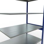 Anbauregal, Fachbodenregal Stecksystem MULTIplus150, 2500 x 1300 x 800 mm (HxBxT), 6 Fachböden, Längenriegel, RAL 5010 enzianblau/verzinkt