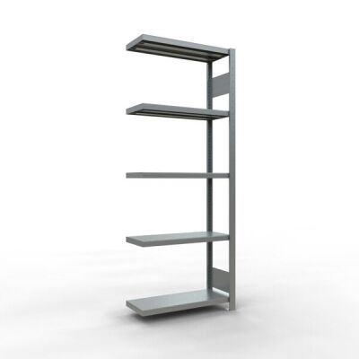 Anbauregal, Fachbodenregal Stecksystem MULTIplus250, 2000 x 750 x 300 mm (HxBxT), 5 Fachböden, Längenriegel, verzinkt