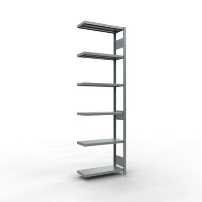Anbauregal, Fachbodenregal Stecksystem MULTIplus250, 2500 x 750 x 300 mm (HxBxT), 6 Fachböden, Längenriegel, verzinkt