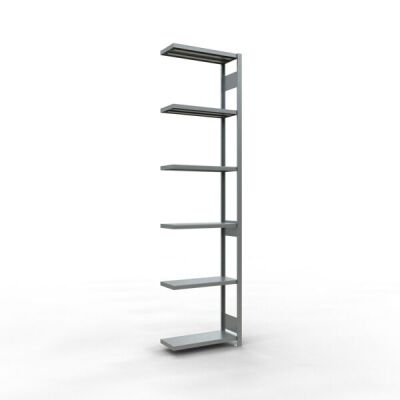 Anbauregal, Fachbodenregal Stecksystem MULTIplus250, 3000 x 750 x 300 mm (HxBxT), 7 Fachböden, Längenriegel, verzinkt