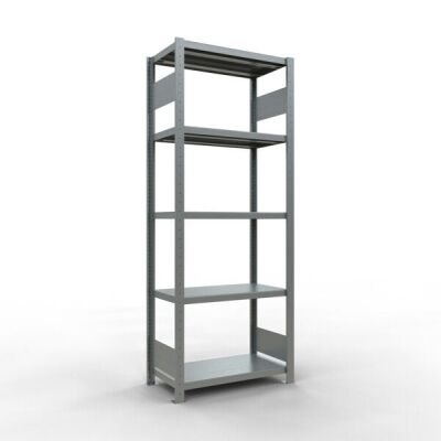 Grundregal, Fachbodenregal Stecksystem MULTIplus250, 2000 x 750 x 400 mm (HxBxT), 5 Fachböden, Längenriegel, verzinkt